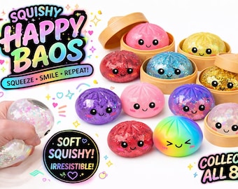 Nicole's Kozy Korner Mystery Glitter Bao Buns Squishy, Kawaii Stress Relief Toy