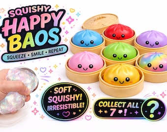 Smiley Bao Bun Squishy, Kawaii Dumpling Stress Relief Toy