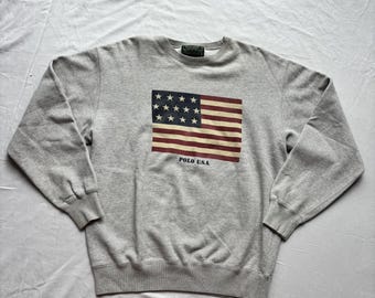 Polo Country Ralph Lauren USA Flag Crewneck — Grey — Hong Kong — Medium