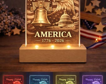 Alles Gute zum 250-jährigen Jubiläum 1776-2026 LED Acrylplakette, Amerika 250th Nachtlicht, Vaterländisches Adler Geschenk, US 250 Jahre Dekor, USB Led Lampe