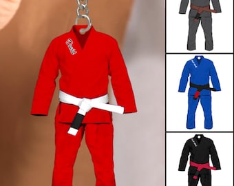 Personalized Jiu Jitsu Uniform Keychain, Custom BJJ Gi Keychain, Martial Arts Belt Rank Gift, Jiu Jitsu Keyring, BJJ Practitioner Gift