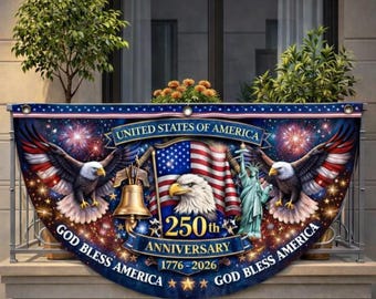 US 250th Anniversary Patriotic Balcony Banner 1776-2026,God Bless America Eagle Semicircle Flag Independence Day Fourth of July Bunting  US