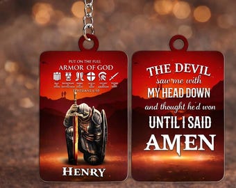 Personalized Armor of God Keychain, Christian Double Sided Keychain, Custom Name Bible Verse Keyring, Amen Faith Gift