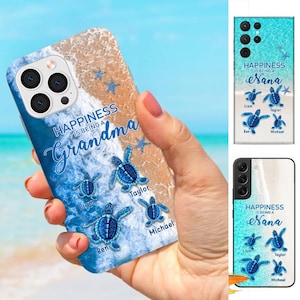 Happiness is being a Grandma—custom turtle phone case with 7 stunning beach backgrounds.Personalize your title for any phone model