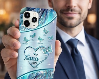 Personalized Nana Phone Case, Custom Family Names Butterfly Design, Grandma Gift, Floral Aesthetic Cover, Fits All Phone Models