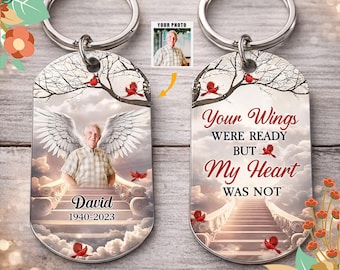 Personalized Memorial Photo Keychain, Your Wings Were Ready, Custom Sympathy Gift, Angel Wings Loss Remembrance Acrylic Keyring