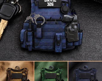 Personalized Tactical Vest Keychain, Custom Police Vest Keychain, Name Number Keychain, Cop Gift, SWAT Style Keyring, Officer Gift