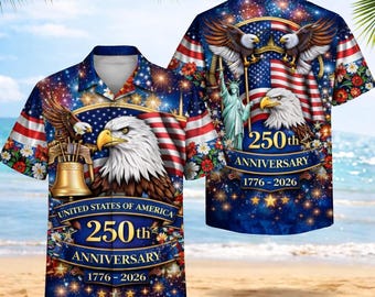 US 250th Anniversary Hawaiian Shirt 1776-2026 Patriotic Eagle Flag Aloha Shirt for Men Women Independence Day 4th of July Gift us