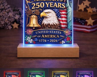 Personalisierte LED-Acrylplakette zum 250-jährigen Jubiläum, Amerika 250 Jahre Adler-Dekor, benutzerdefinierter Familienname Vaterländisches Licht 1776-2026