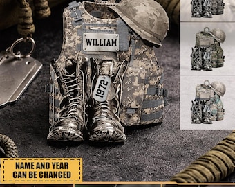 Personalized Military Vest Keychain, Custom Name Year Army Boots Keychain, Veteran Gift, Soldier Memorial Gift, Tactical Vest Keyring