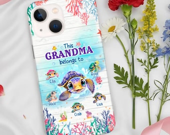 Personalisierte Oma Telefon Fall Diese Oma gehört Benutzerdefinierte Namen Niedliche Schildkröte Ocean Design Geschenk für Nana iPhone Samsung Alle Handys