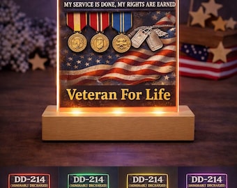 DD214 veteran Acryl Plakette, ehrenhaft entladenes Geschenk, Militärdienst getan Rechte erworben LED-Licht, veteran fürs Leben Dekor