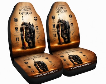 Minimalist Armor of God Car Seat Covers, Christian Faith Auto Accessories, Personalized Bible Verse Seat Covers, Custom Name Gift