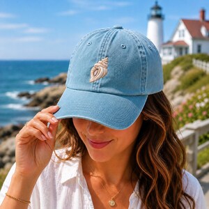 Conch Shell Embroidered Dad Hat, Coastal Baseball Cap, Nautical Beach Vacation Hat, New England Summer Gift, Ocean Lover Cap