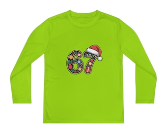 Camiseta de manga larga con número navideño 67 / Camisa navideña para niños