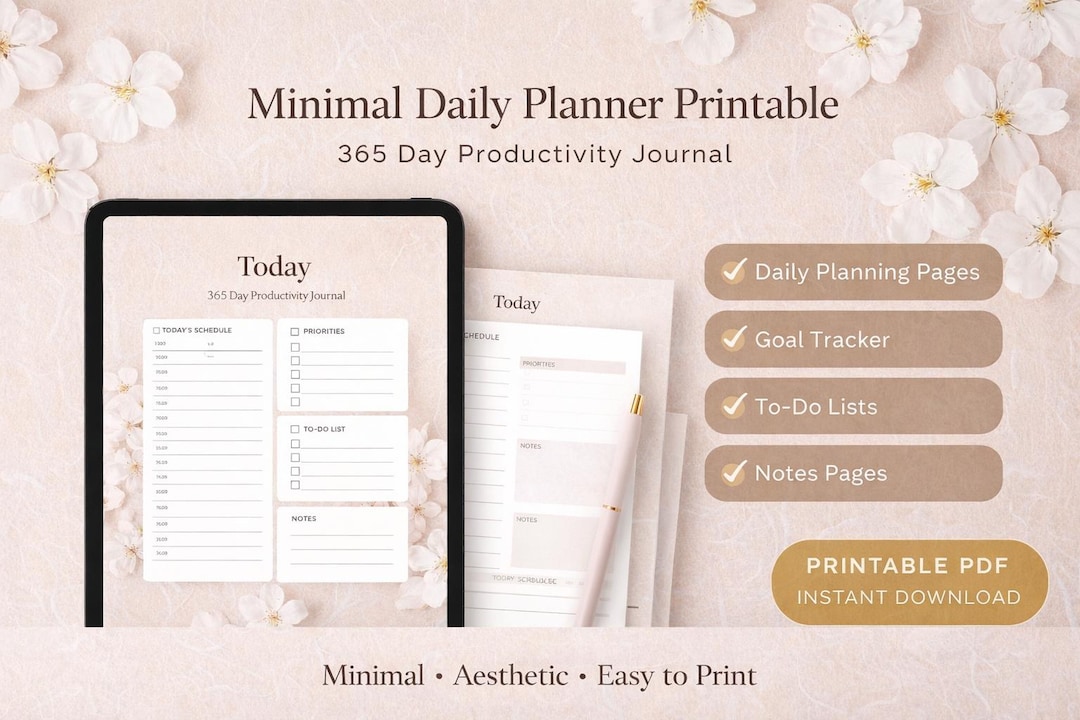Minimalist Daily Planner Printable | Productivity Schedule Template ...