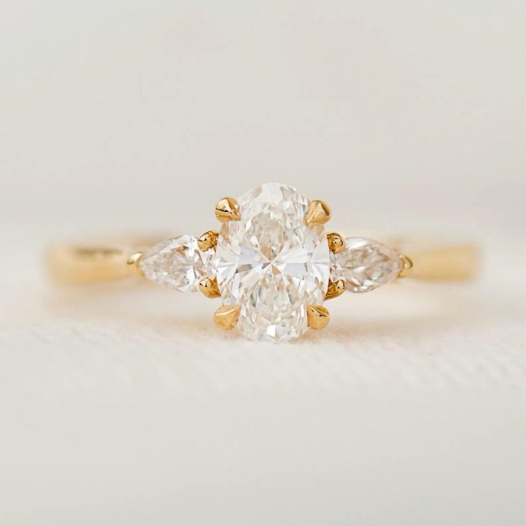 3 CT Oval Cut Moissanite Engagement Ring Solid Gold Ring Three Stone ...