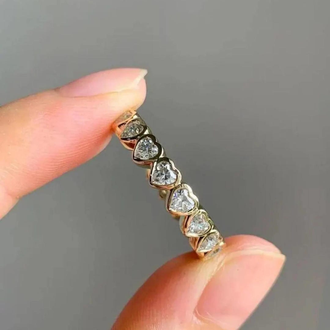 Bezel Set Full Eternity Designer Heart Cut Moissanite Engagement Band ...