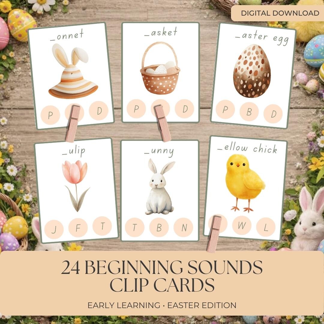 Easter Beginning Sounds Clip Cards, Montessori Early Phonics Activity ...