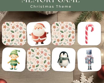 クリスマスメモリーゲーム、子供向け印刷可能なマッチングカード