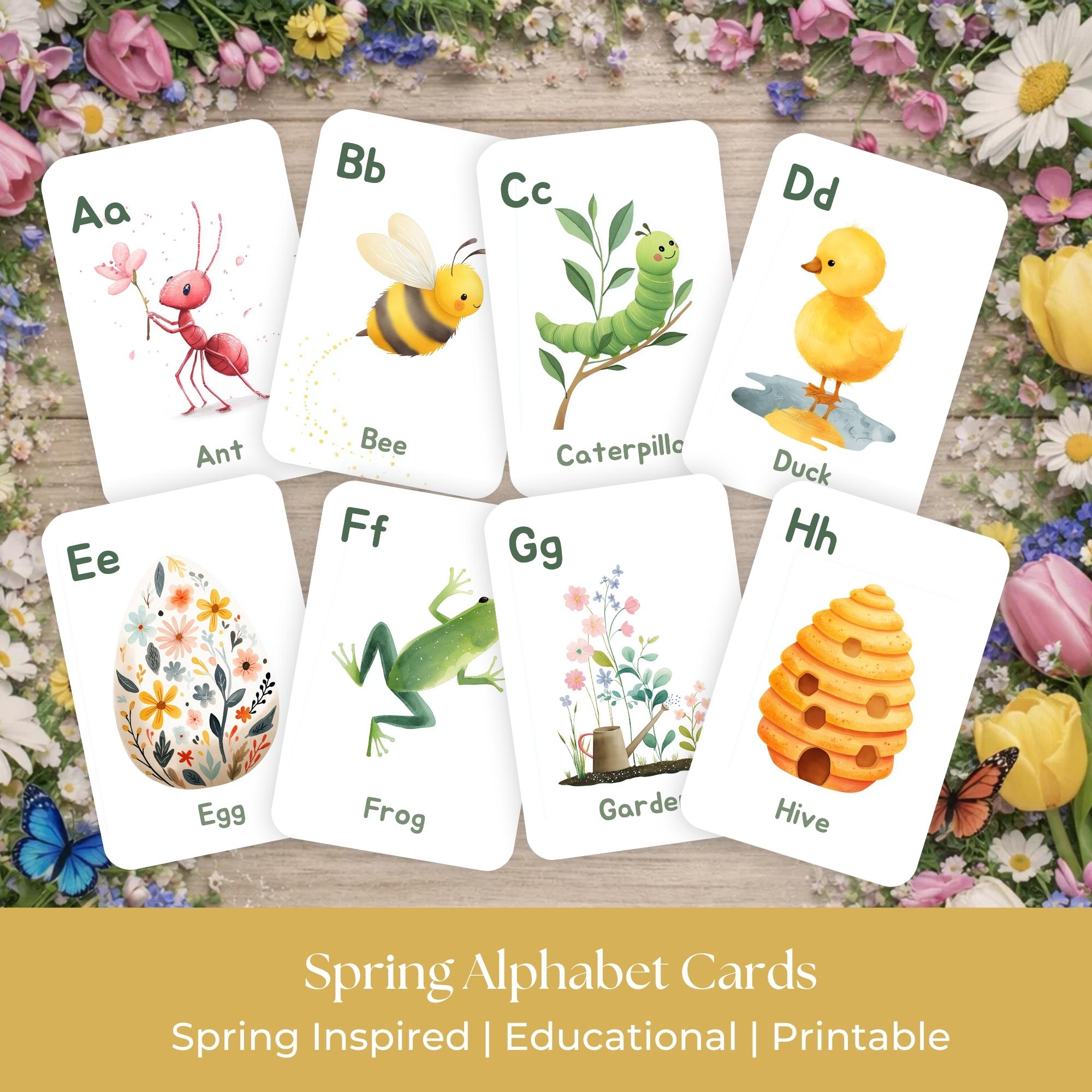 Spring Alphabet Flashcards Printable, Spring Nature Letters, Montessori ...