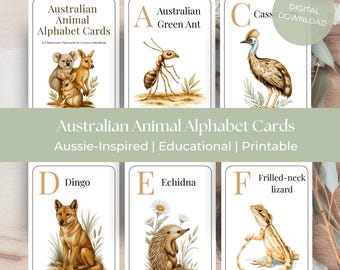 Tarjetas didácticas del alfabeto de animales australianos: Fauna australiana en acuarela (PDF)