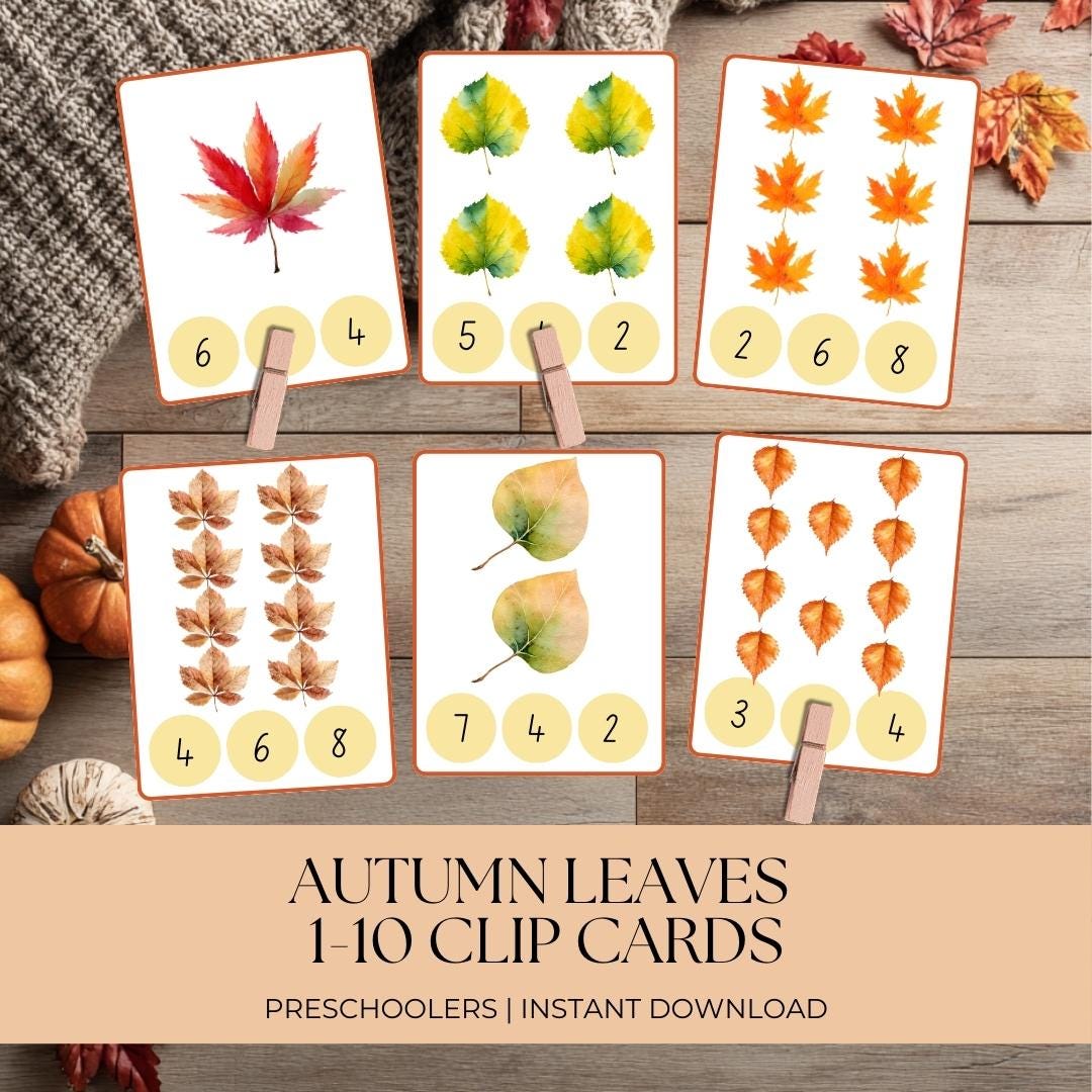 Autumn Leaves Clip Cards Printable, Fall Fine Motor Activity, Preschool ...