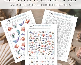 Under the Sea I Spy Printable Game, Ocean Animal Count & Find Activity,  Preschool Learning
