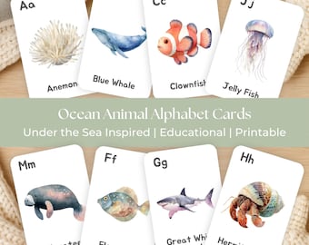 Ocean Animals Alphabet Flashcards, A–Z Sea Creature Printable Cards for Preschool & Kindergarten