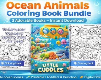 Ocean Animals Coloring Book Bundle (3 Books) – Cute Underwater Sea Creatures, Kids Coloring Pages, Printable PDF for Toddlers & Preschool