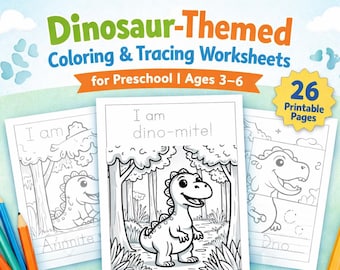 Dinosaur Coloring & Tracing Worksheets for Preschool | Fun Dino-Themed Printable Pages | Ages 3–6 PDF