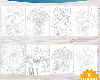 Printable flower coloring pages, cute flower coloring pages, flower bouquet coloring page