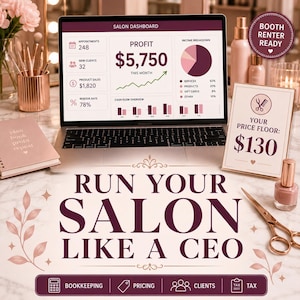Salon Bookkeeping Spreadsheet, Pricing Calculator, Client Tracker (Excel/Sheets)