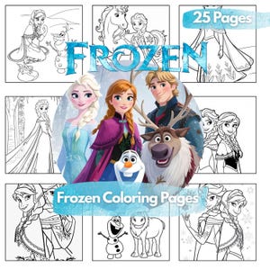 Pacchetto di disegni da colorare di Frozen / Pagine da colorare di Elsa e Anna / PDF stampabile / 25 fogli da colorare per bambini / Libro da colorare delle principesse / Download immediato
