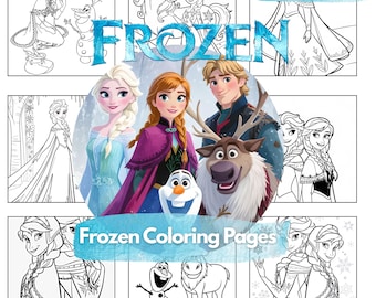 Frost Målarpaket | Elsa och Anna Målarbilder | Utskrivbar PDF | 25 Målarbilder för Barn | Prinsessmålarbok | Direktnedladdning