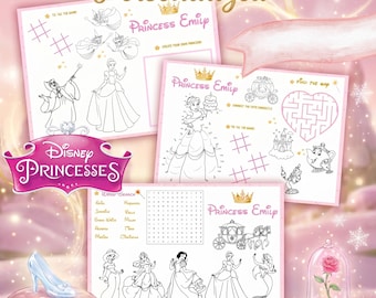 Personliga Disney Prinsessor Aktivitetssidor | 3 Sidor | Anpassade Prinsessnamn Målarblad | Prinsessar Arbetsblad | Födelsedagsfest Aktivitet