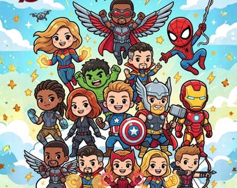 Avangers superhjälte målarbok | +40 sidor | Avengers-inspirerade kawaii-figurer | Målarbilder för barn | Direktnedladdning | PDF