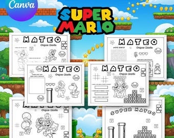 Personliga Super Mario-aktivitetssidor | 6 sidor | Anpassade Super Mario-aktivitetsblad | Super Mario-present- och födelsedagssidor | Aktivitet för barn