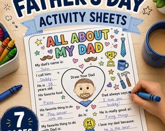 Utskrivbara aktivitetsblad för fars dag | 7 sidor | Fars dag målarbild, intervju, aktivitetsblad