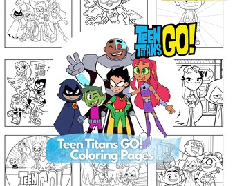 Teen Titans Go målarbok | Titans tecknade målarbok | 46 sidor utskrivbar PDF | Aktivitetsbok för barn med superhjältar | Direkt nedladdning