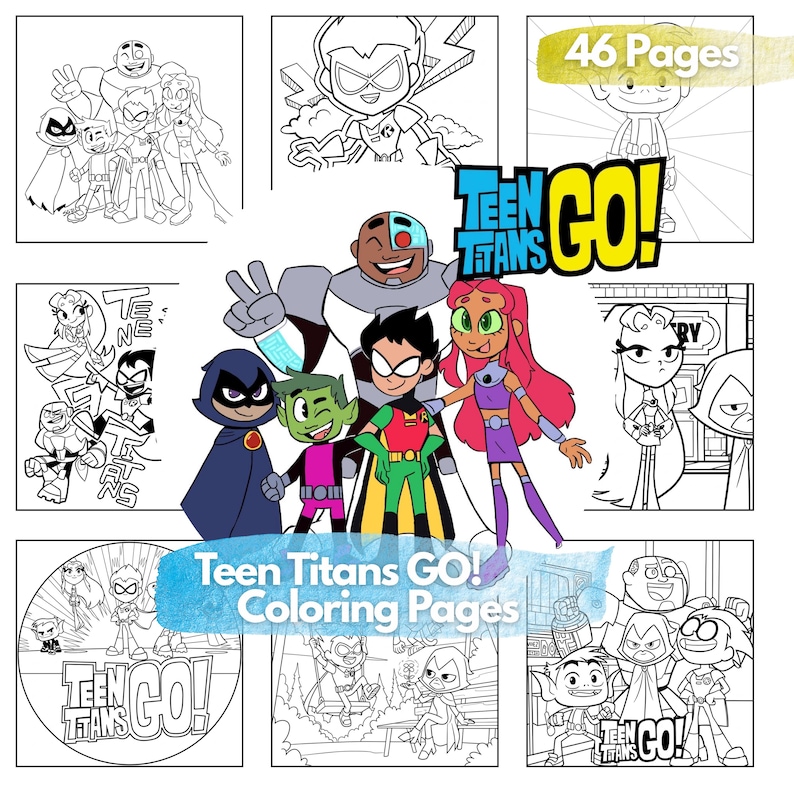 Teen Titans Go Malpaket | Titanen Cartoon Malbuch | 46 Seiten Druckbare PDF | Superhelden Kinder Erinnerungsbuch | Sofort Download Bild 1