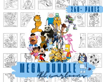 Cartoon Malseiten bündeln | 260+ Cartoon Seiten | Alle Cartoons Färbung Bundle | Sofortdownload | PDF-Format | Mega Spaß Aktivität Blätter