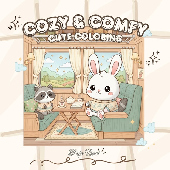 Cozy Comfy Bunny Coloring Book | 20 Pages Cute Cozy Bunny Coloring Pages | Cozy Comfy Coloring Book for Kids and All Ages | Digital Download