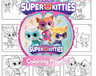 Superkattungar målarbok | 48 sidor | Utskrivbara målarbilder för barn | Aktivitetsbok med söta katthjältar | Digital nedladdning | PDF | för barn