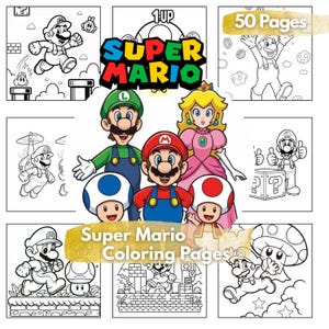 Super Mario Malbuch | 50 Seiten | Druckbare PDF | Super Mario & Friends Ausmal-Bundle | Sofort Download