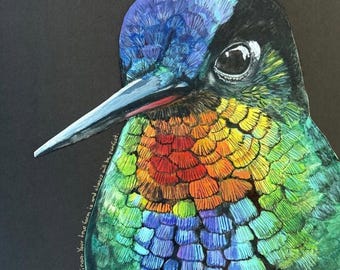 Vibrant Hummingbird Art Print, 8×10 Wall Art, Rainbow Bird Artwork, Nature Lover Gift, Colorful Fine Art Print, Framed or Unframed Option