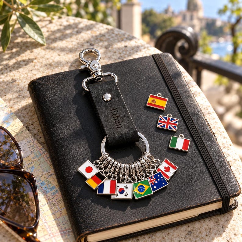 Peronalized Keychains Custom Travel Keychain With Country Flags, Personalized Name Strap ...