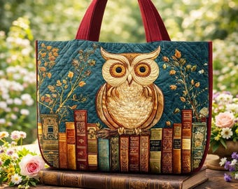 Custom Owl Book Lover Tote Bag, Vintage Library Books Handbag, Aesthetic Reader Gift, Teacher Gift, Literary Owl Tote Bag, Book Lover Gift
