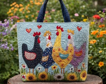 Chicken Farmhouse Tote Bag, Cute Hen Country Bag, Country Farm Animal Tote, Funny Chicken Gift, Rustic Everyday Bag, Gift for Chicken Lover