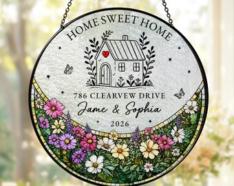 Personalized First Home Stained Glass Suncatcher, New Home Occasion Housewarming Gift For Moving In Friend, Realtor Keepsake, Home Decor